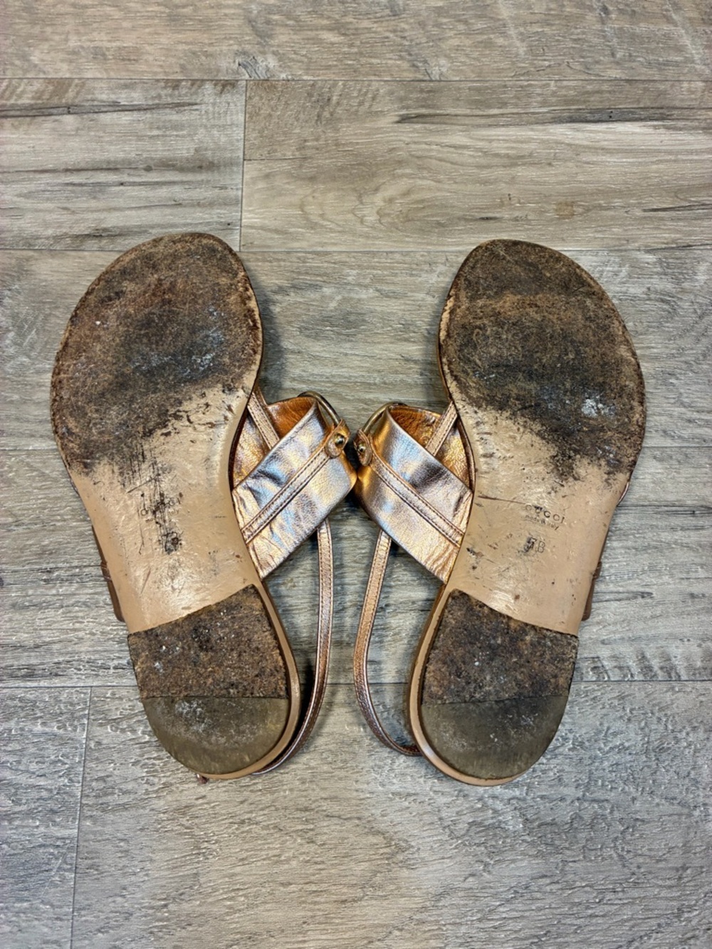 Gucci Italy Horsebit Thong Slingback Rose Gold Sandals - Picture 12 of 15